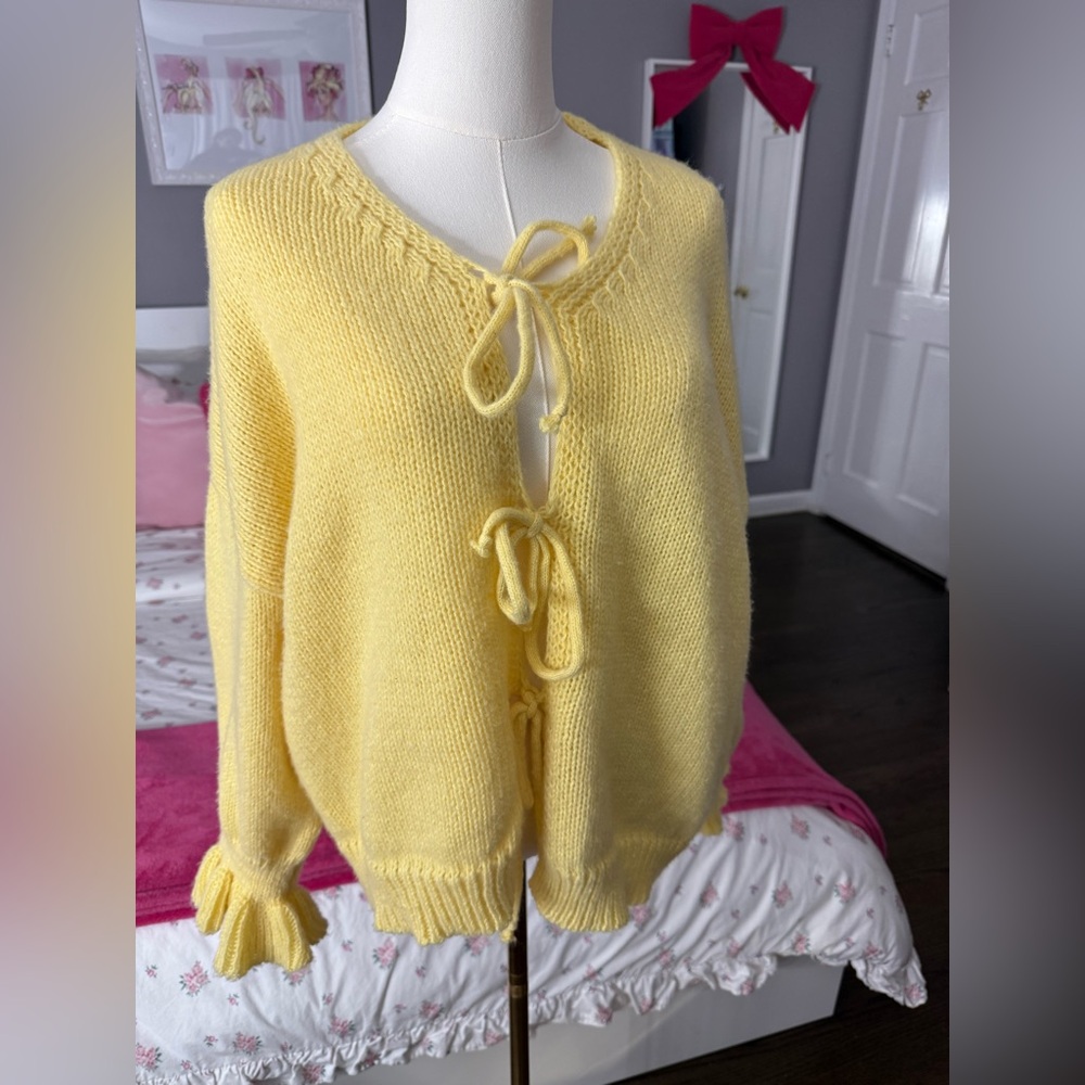 Yellow Ruffle Tie-Front Sweater - Picture 2 of 3